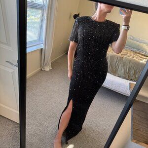 Vintage Stenay Black Silk Beaded Gown Size 10/12